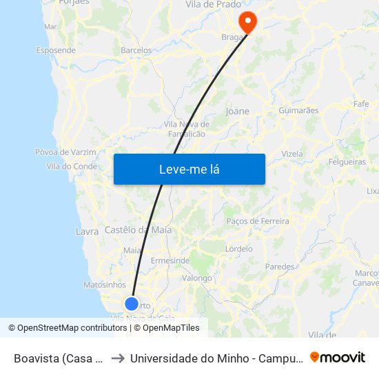 Boavista (Casa da Música) to Universidade do Minho - Campus de Gualtar / Braga map
