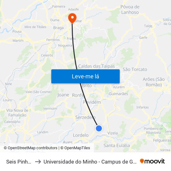 Seis Pinheiros to Universidade do Minho - Campus de Gualtar / Braga map