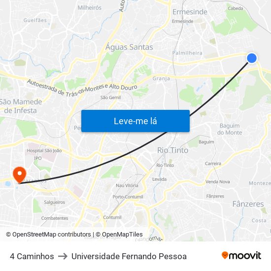 4 Caminhos to Universidade Fernando Pessoa map