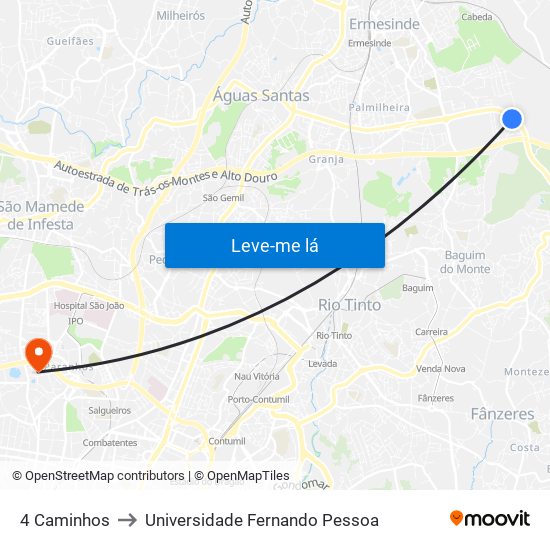 4 Caminhos to Universidade Fernando Pessoa map