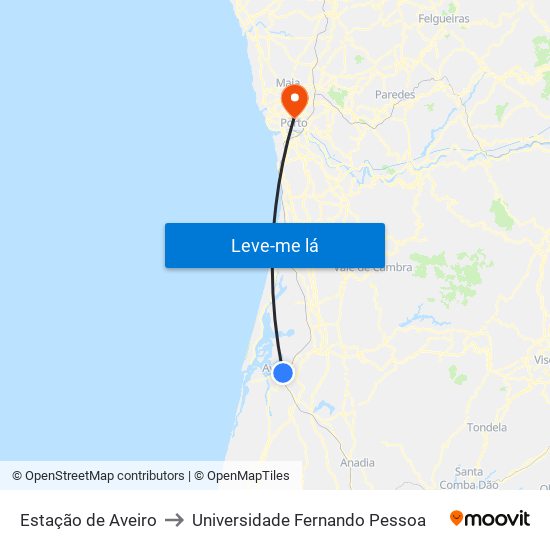 Estação de Aveiro to Universidade Fernando Pessoa map