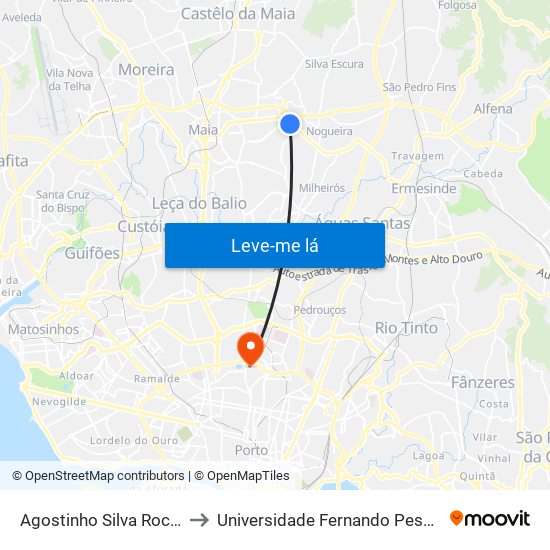 Agostinho Silva Rocha to Universidade Fernando Pessoa map