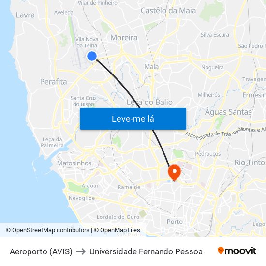 Aeroporto (AVIS) to Universidade Fernando Pessoa map