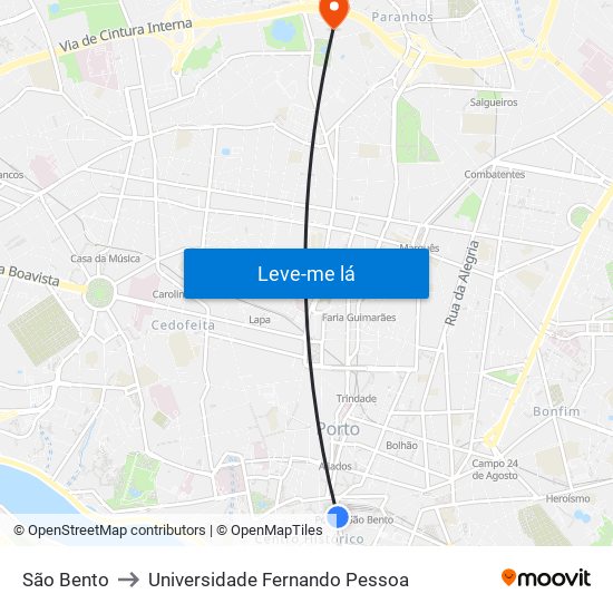 São Bento to Universidade Fernando Pessoa map