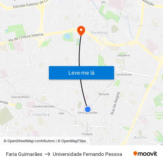 Faria Guimarães to Universidade Fernando Pessoa map