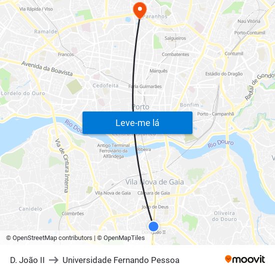 D. João II to Universidade Fernando Pessoa map