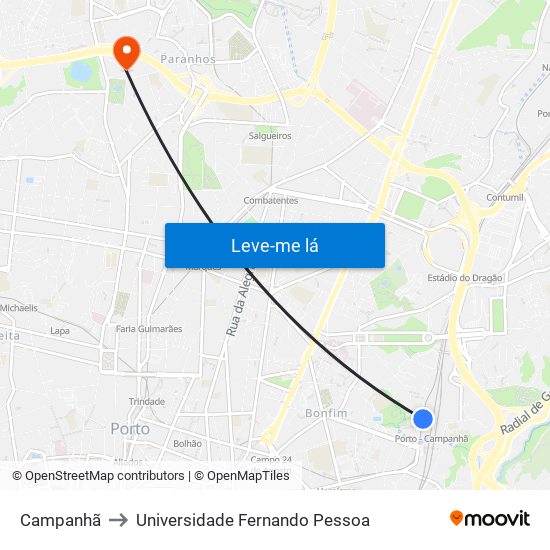 Campanhã to Universidade Fernando Pessoa map