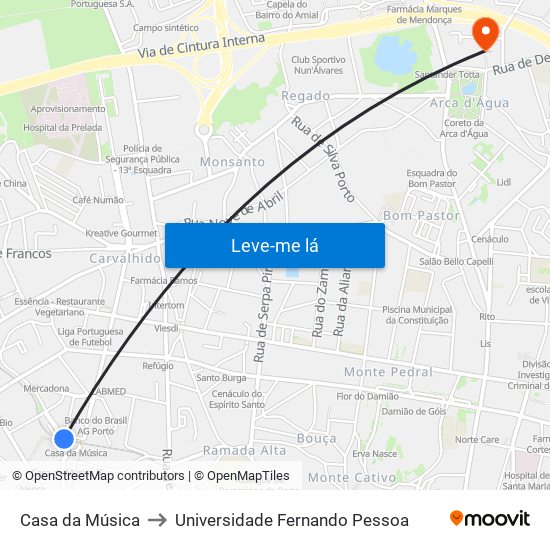 Casa da Música to Universidade Fernando Pessoa map
