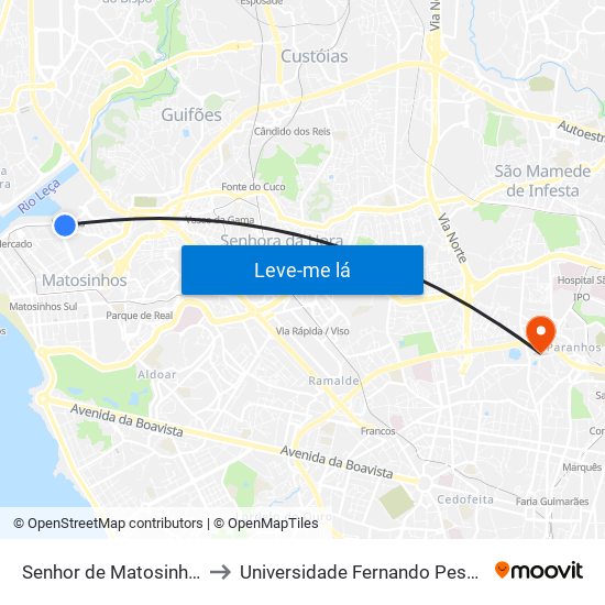 Senhor de Matosinhos to Universidade Fernando Pessoa map