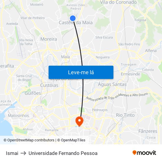 Ismai to Universidade Fernando Pessoa map
