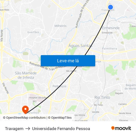 Travagem to Universidade Fernando Pessoa map