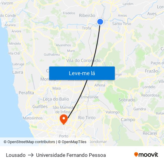 Lousado to Universidade Fernando Pessoa map
