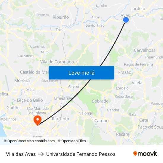 Vila das Aves to Universidade Fernando Pessoa map