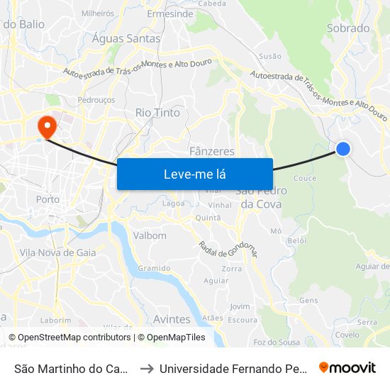 São Martinho do Campo to Universidade Fernando Pessoa map