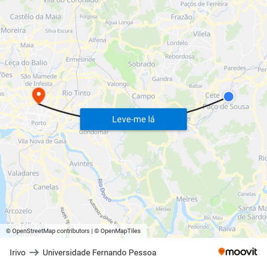 Irivo to Universidade Fernando Pessoa map