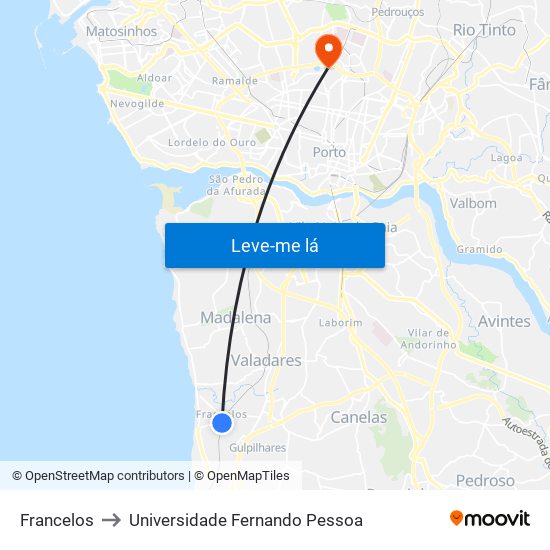 Francelos to Universidade Fernando Pessoa map