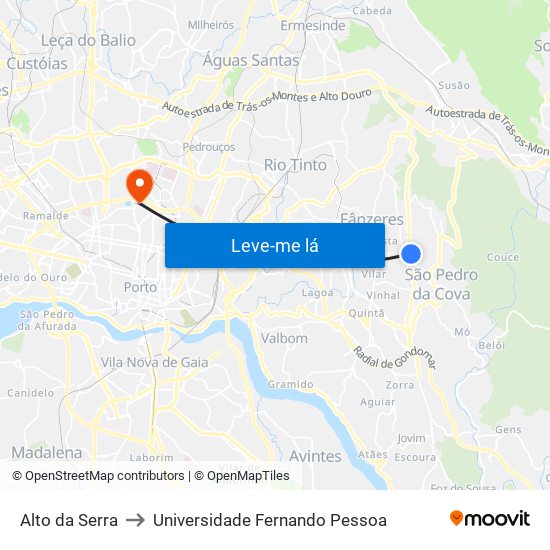 Alto da Serra to Universidade Fernando Pessoa map