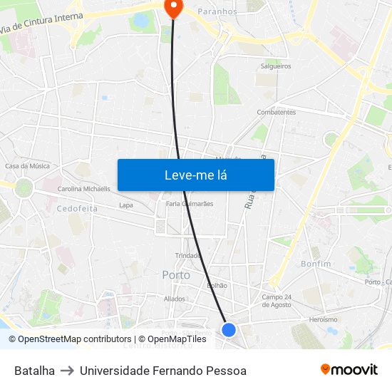 Batalha to Universidade Fernando Pessoa map