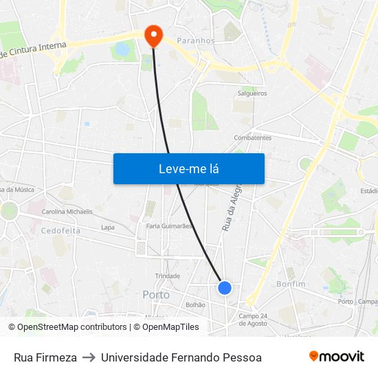 Rua Firmeza to Universidade Fernando Pessoa map