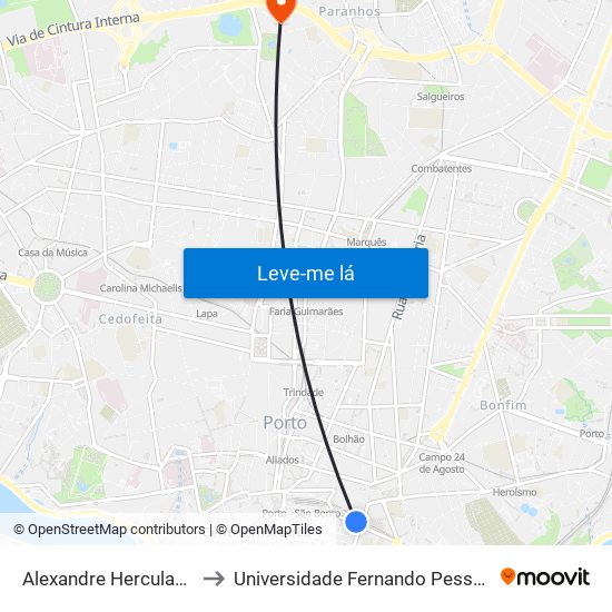 Alexandre Herculano to Universidade Fernando Pessoa map