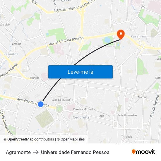 Agramonte to Universidade Fernando Pessoa map