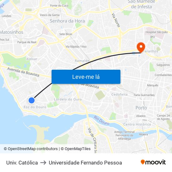 Univ. Católica to Universidade Fernando Pessoa map