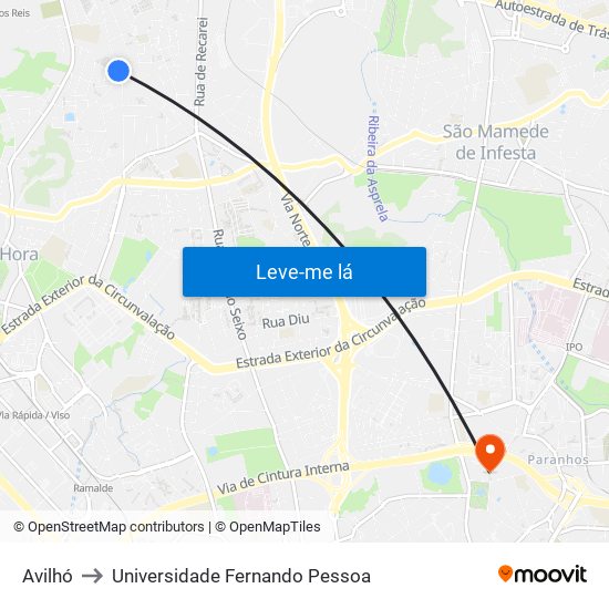Avilhó to Universidade Fernando Pessoa map