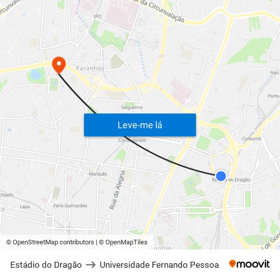 Estádio do Dragão to Universidade Fernando Pessoa map