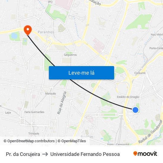 Pr. da Corujeira to Universidade Fernando Pessoa map