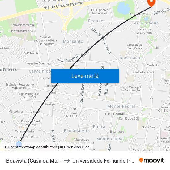 Boavista (Casa da Música) to Universidade Fernando Pessoa map