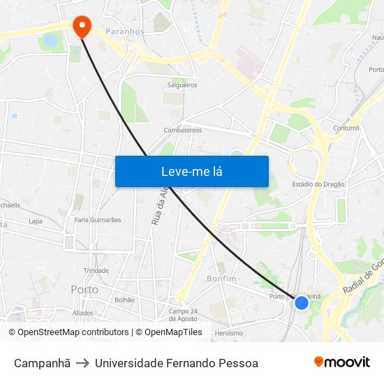 Campanhã to Universidade Fernando Pessoa map