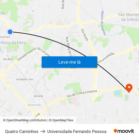 Quatro Caminhos to Universidade Fernando Pessoa map