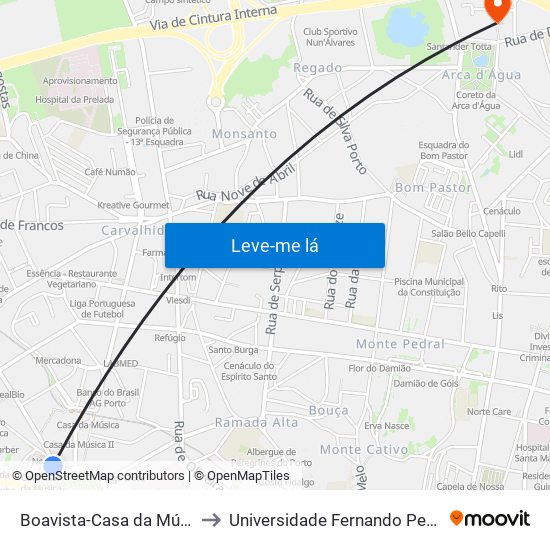 Boavista-Casa da Música to Universidade Fernando Pessoa map