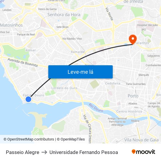 Passeio Alegre to Universidade Fernando Pessoa map