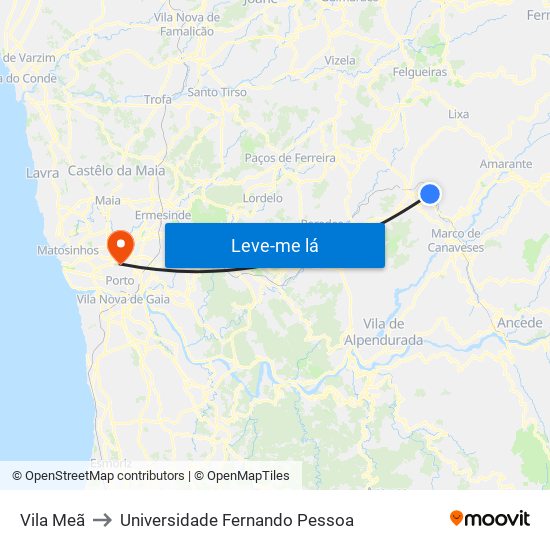 Vila Meã to Universidade Fernando Pessoa map