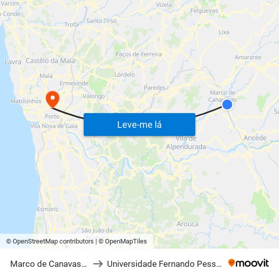 Marco de Canavases to Universidade Fernando Pessoa map