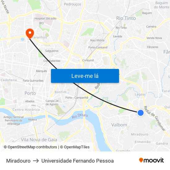 Miradouro to Universidade Fernando Pessoa map