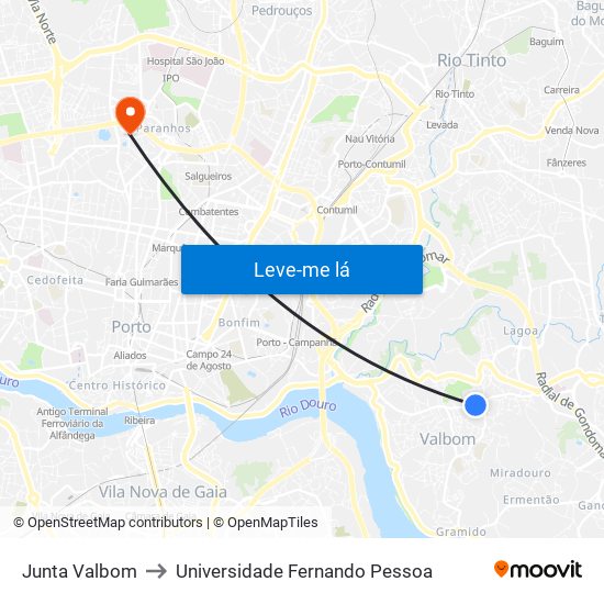 Junta Valbom to Universidade Fernando Pessoa map
