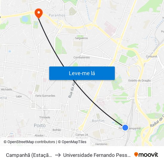 Campanhã (Estação) to Universidade Fernando Pessoa map
