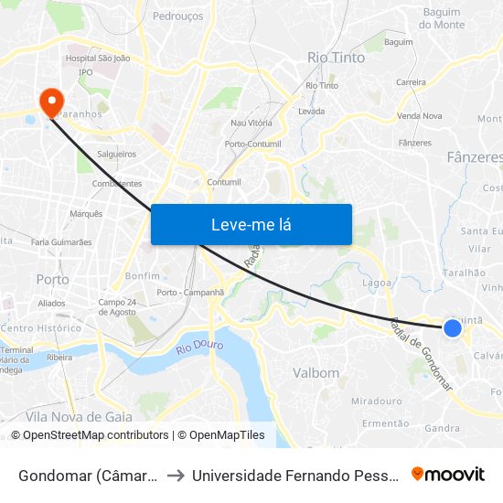Gondomar (Câmara) to Universidade Fernando Pessoa map