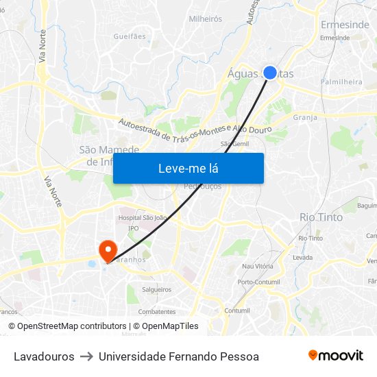 Lavadouros to Universidade Fernando Pessoa map