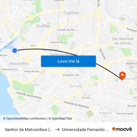 Senhor de Matosinhos (Metro) to Universidade Fernando Pessoa map