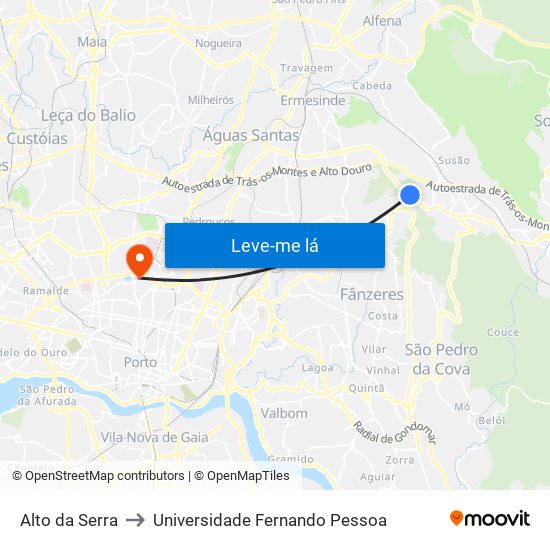 Alto da Serra to Universidade Fernando Pessoa map