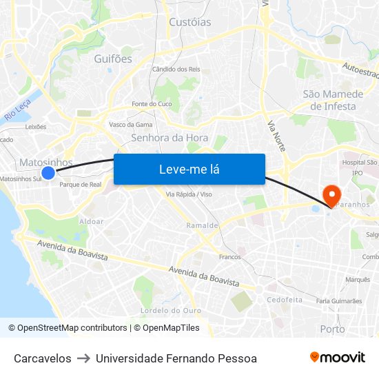 Carcavelos to Universidade Fernando Pessoa map