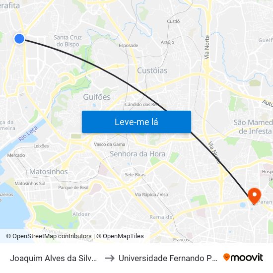 Joaquim Alves da Silva (Sul) to Universidade Fernando Pessoa map