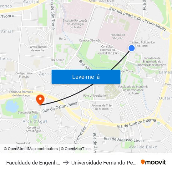 Faculdade de Engenharia to Universidade Fernando Pessoa map