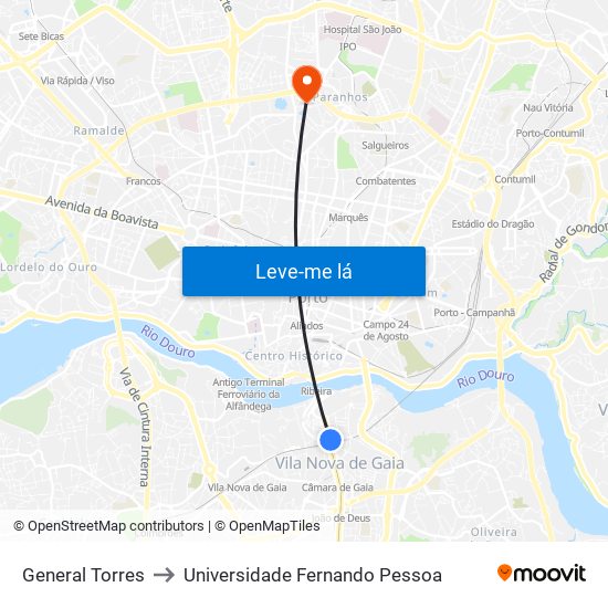 General Torres to Universidade Fernando Pessoa map