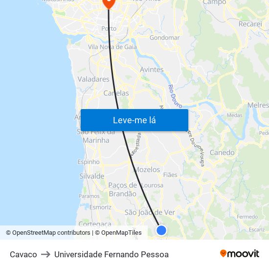 Cavaco to Universidade Fernando Pessoa map