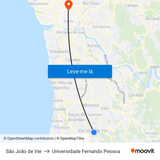 São João de Ver to Universidade Fernando Pessoa map