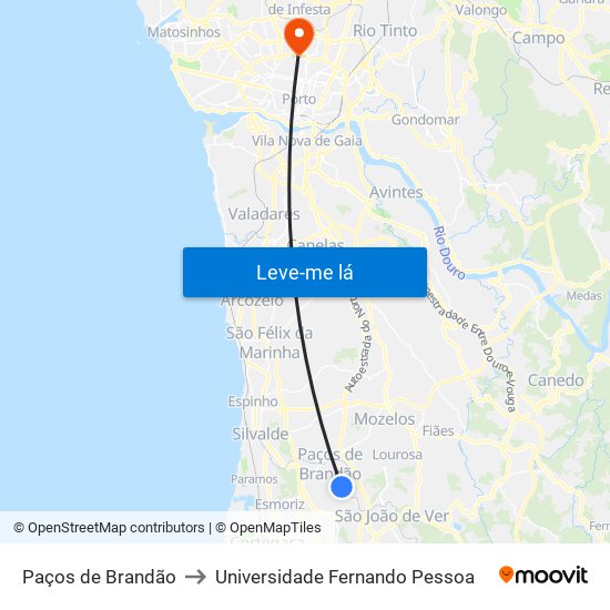 Paços de Brandão to Universidade Fernando Pessoa map